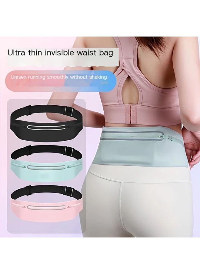 Ultra Thin Invisible Waist Bag Adjustable Strap 3 Pockets For 7 5 Inch Phone Sky Blue - Image 1
