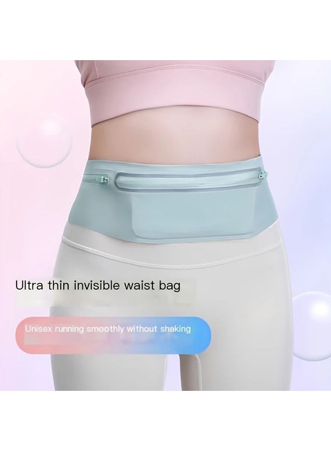 Ultra Thin Invisible Waist Bag Adjustable Strap 3 Pockets For 7 5 Inch Phone Sky Blue - Image 2