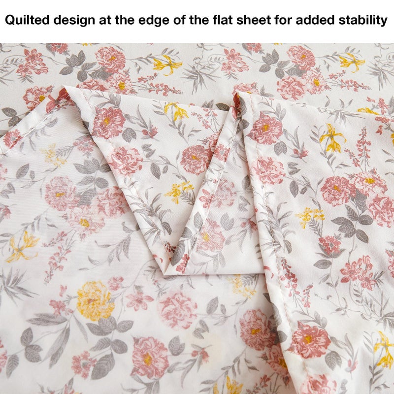 Viviland Floral Full Sheet Set - 4 Piece Vintage Pink & Yellow Flower Patterned Bed Sheets - Soft, Breathable Microfiber Sheets with Deep Pocket, Non-Slip Fitted Sheets & Pillowcases - Image 5