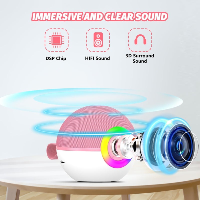 Mgaolo Mini Karaoke Machine for Kids Adults,Portable Bluetooth Speaker with Wireless Microphones,Gift Toys with MP3 Player for Boys Girls 3-12 Year Old Birthday Family Home Party Present (Pink) - Image 2