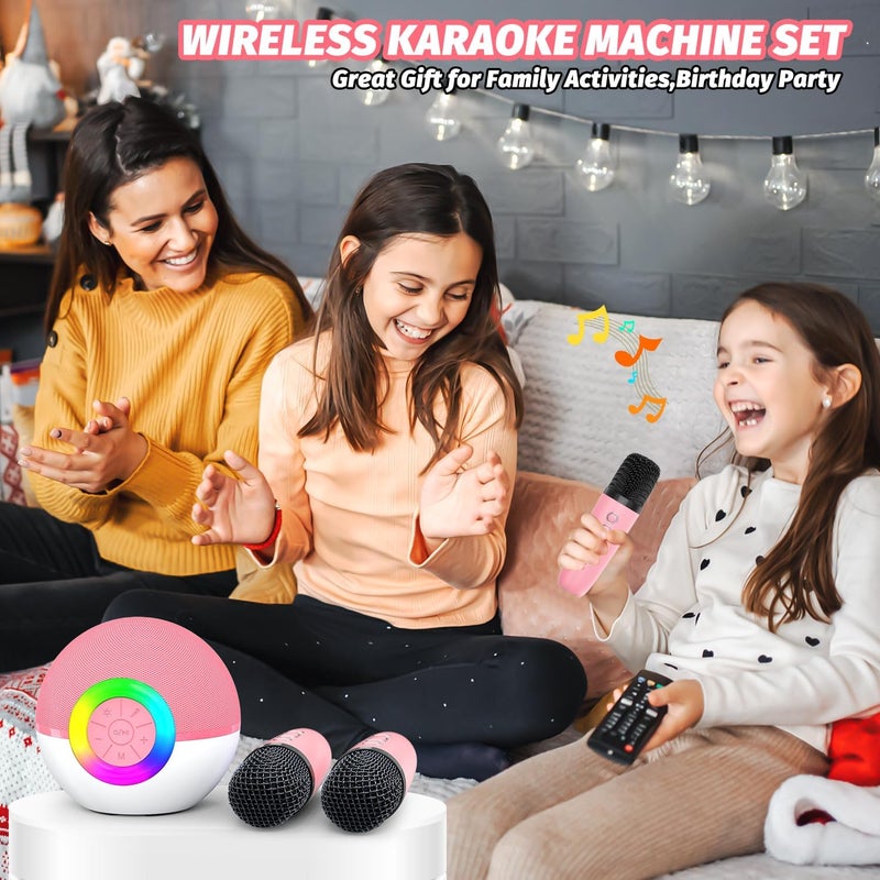 Mgaolo Mini Karaoke Machine for Kids Adults,Portable Bluetooth Speaker with Wireless Microphones,Gift Toys with MP3 Player for Boys Girls 3-12 Year Old Birthday Family Home Party Present (Pink) - Image 4