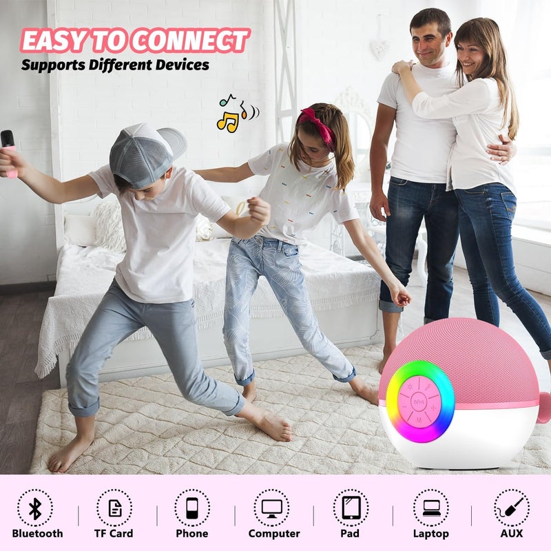 Mgaolo Mini Karaoke Machine for Kids Adults,Portable Bluetooth Speaker with Wireless Microphones,Gift Toys with MP3 Player for Boys Girls 3-12 Year Old Birthday Family Home Party Present (Pink) - Image 5