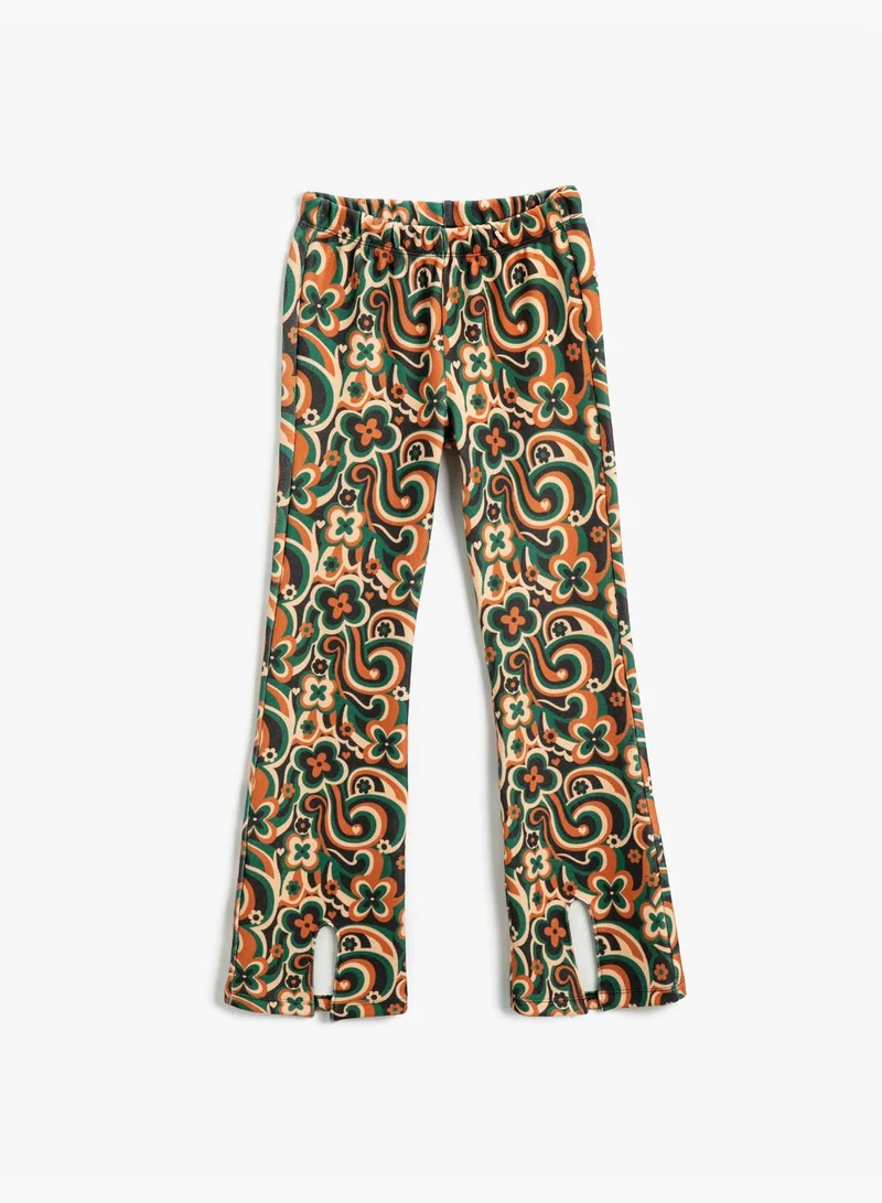 كوتون Flare Floral Trousers Slit Detail