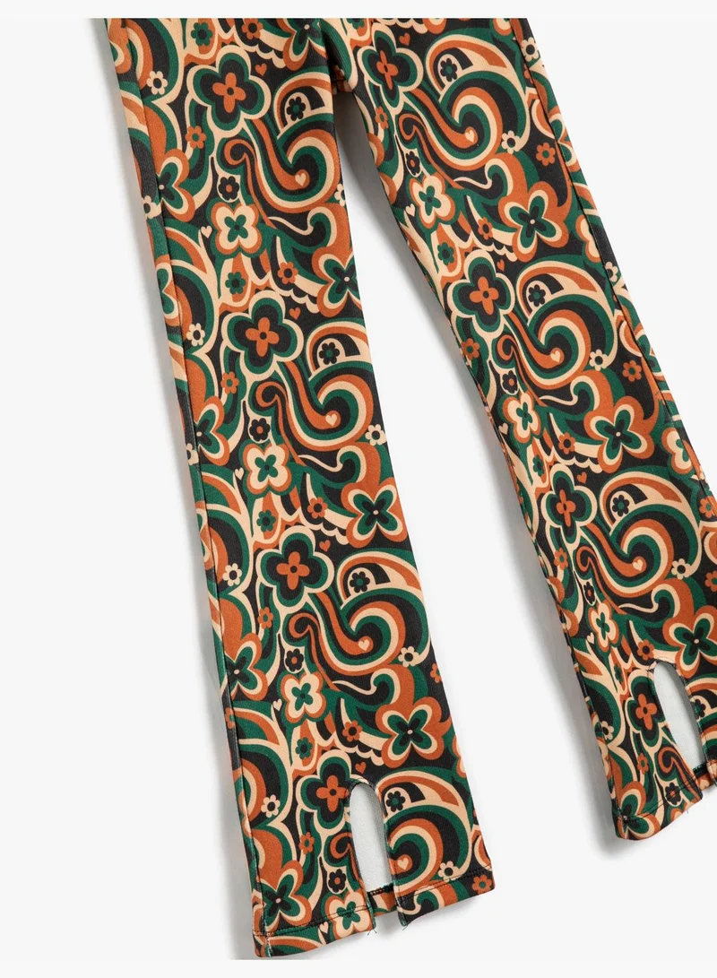 كوتون Flare Floral Trousers Slit Detail