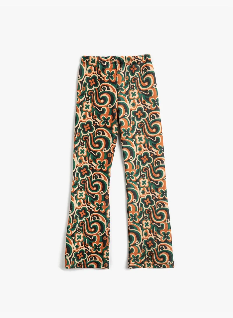 كوتون Flare Floral Trousers Slit Detail