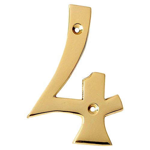 A10SHOP Motif 4-Inch Brass Letters Mailbox Decor Address Signs For Houses Outdoor Wall Decor Mailbox Numbers House Address Numbers For Outside Address Sign for Door Numbers (Polished, Number 4) - Image 1