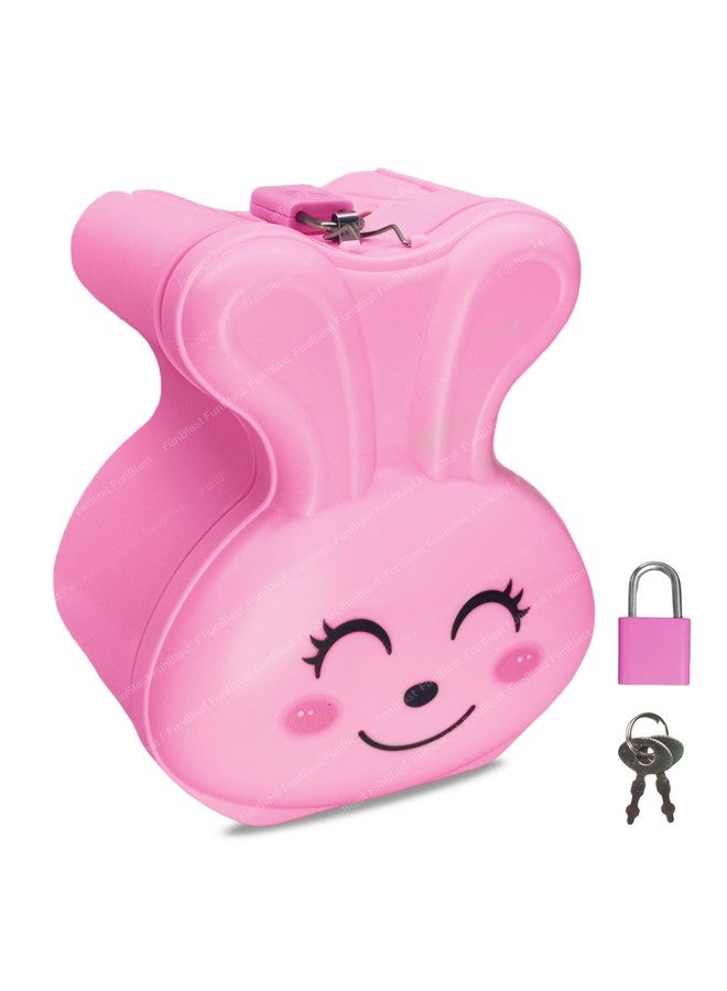 فنبلاست صندوق عملات فان بلاست باني للأطفال - حصالة نقود بتصميم كرتوني لطيف على شكل أرنب مع قفل ومفتاح، حصالة نقود بلاستيكية لتوفير المال، جولاك للأطفال، هدايا عيد ميلاد للأطفال (وردي) - Image 1