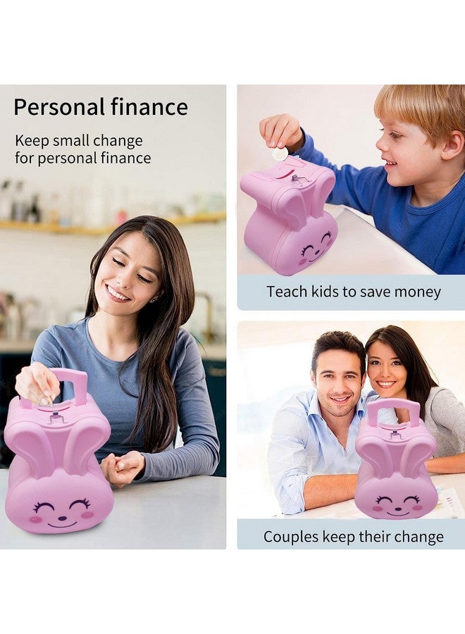 فنبلاست صندوق عملات فان بلاست باني للأطفال - حصالة نقود بتصميم كرتوني لطيف على شكل أرنب مع قفل ومفتاح، حصالة نقود بلاستيكية لتوفير المال، جولاك للأطفال، هدايا عيد ميلاد للأطفال (وردي) - Image 4
