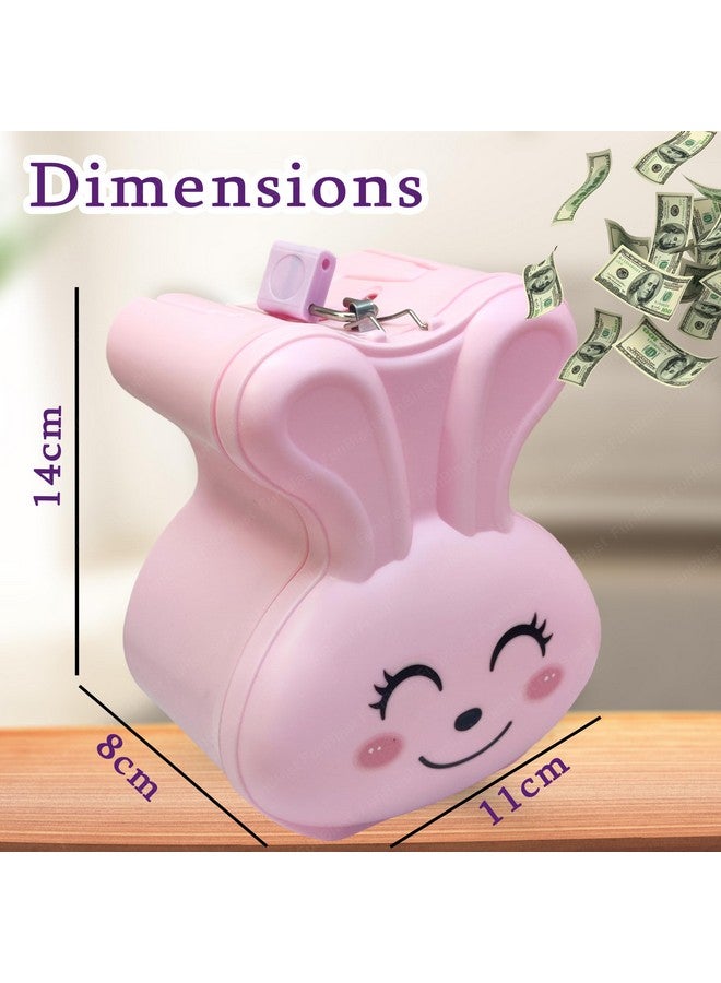 فنبلاست صندوق عملات فان بلاست باني للأطفال - حصالة نقود بتصميم كرتوني لطيف على شكل أرنب مع قفل ومفتاح، حصالة نقود بلاستيكية لتوفير المال، جولاك للأطفال، هدايا عيد ميلاد للأطفال (وردي) - Image 3