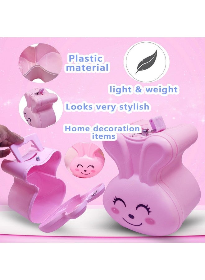 فنبلاست صندوق عملات فان بلاست باني للأطفال - حصالة نقود بتصميم كرتوني لطيف على شكل أرنب مع قفل ومفتاح، حصالة نقود بلاستيكية لتوفير المال، جولاك للأطفال، هدايا عيد ميلاد للأطفال (وردي) - Image 2