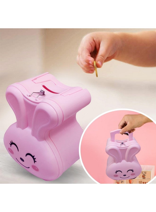 فنبلاست صندوق عملات فان بلاست باني للأطفال - حصالة نقود بتصميم كرتوني لطيف على شكل أرنب مع قفل ومفتاح، حصالة نقود بلاستيكية لتوفير المال، جولاك للأطفال، هدايا عيد ميلاد للأطفال (وردي) - Image 5