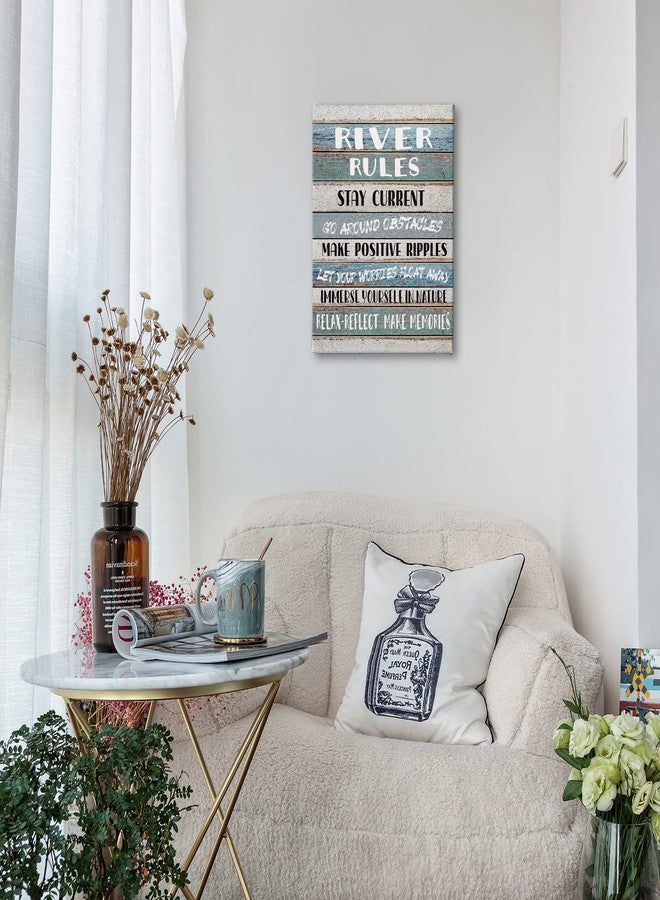 PHAMTE Funny River Rules Inspirational Quotes Wall Art, Farmhouse River Lake House Sign Print Framed Canvas Painting Artwork Home Room Office Decor（11x14 Inch - Image 2