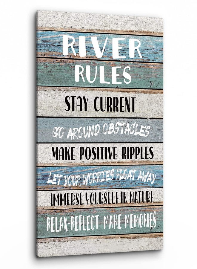 PHAMTE Funny River Rules Inspirational Quotes Wall Art, Farmhouse River Lake House Sign Print Framed Canvas Painting Artwork Home Room Office Decor（11x14 Inch - Image 1