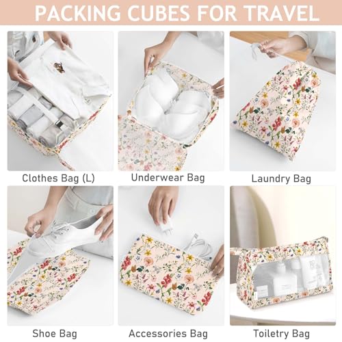 KPX 8 Set Packing Cubes for Travel, Luggage Packing Organizers Accessories Large Toiletries Bag for Clothes Shoes Cosmetics (Retro Flower) - Image 4