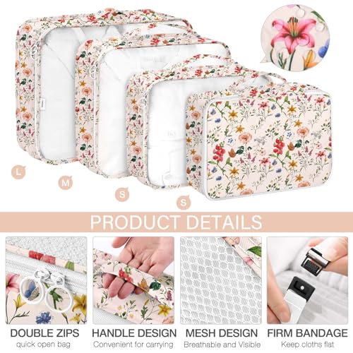 KPX 8 Set Packing Cubes for Travel, Luggage Packing Organizers Accessories Large Toiletries Bag for Clothes Shoes Cosmetics (Retro Flower) - Image 3