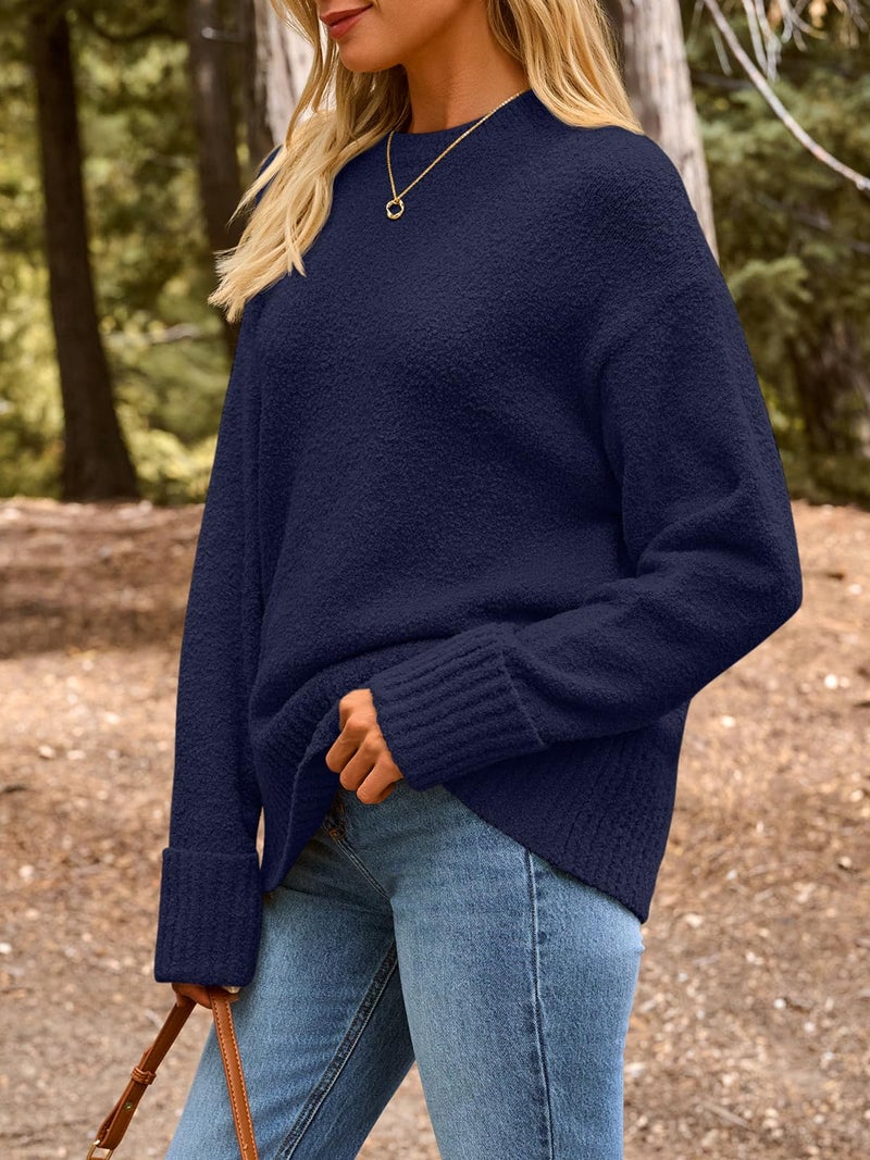 LILLUSORY Oversized Sweater Womens 2025 Fall Fashion Outfits Pullover Long Tunic Old Money Winter Cozy Clothes Cute Crewneck Trendy Knit Chunky Warm Knitted Ladies Top Navy Blue - Image 3