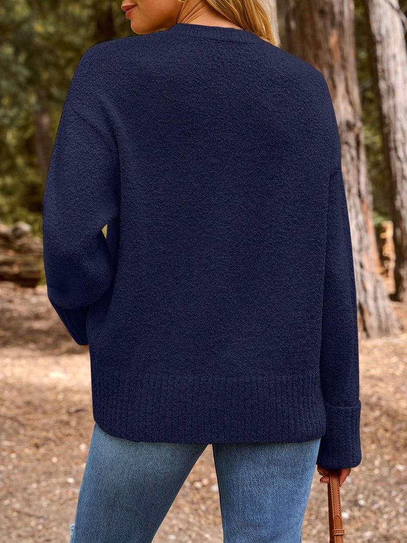 LILLUSORY Oversized Sweater Womens 2025 Fall Fashion Outfits Pullover Long Tunic Old Money Winter Cozy Clothes Cute Crewneck Trendy Knit Chunky Warm Knitted Ladies Top Navy Blue - Image 4