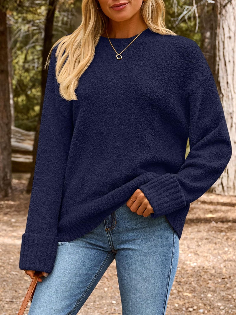 LILLUSORY Oversized Sweater Womens 2025 Fall Fashion Outfits Pullover Long Tunic Old Money Winter Cozy Clothes Cute Crewneck Trendy Knit Chunky Warm Knitted Ladies Top Navy Blue - Image 2