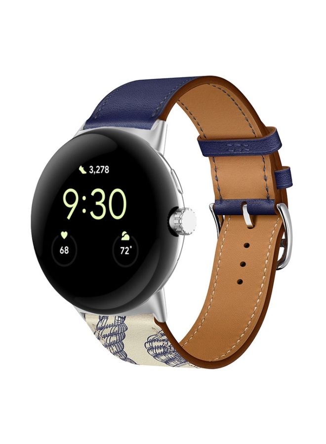 Replacement Strap For Google Pixel Watch Genuine Leather Watch Band Ink Blue+Marl