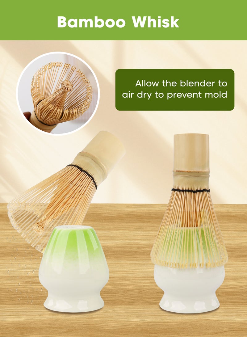 Xkimos Matcha Tea Set 5 Pieces, Traditional Japanese Tea Set, Including Matcha Bowl, Matcha Bamboo Whisk, Spoon, Stainless Steel Tea Sieve, Whisk Stand, Perfect with Traditional Matcha, Green - Image 4