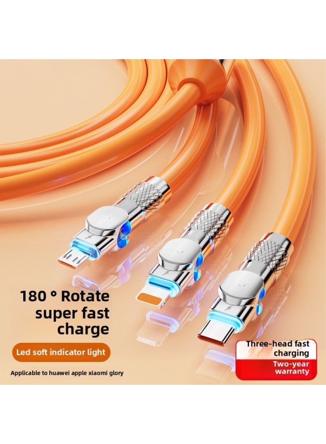 Three-in-one Fast Charging Data Cable For Apple For Huawei For Xiaomi Android Typec Car Multi-function Rotating Three Head 1-Color:Red Orange 【three-in-one Fast Charging Cable★180 Degree Rotatable】 - Image 2