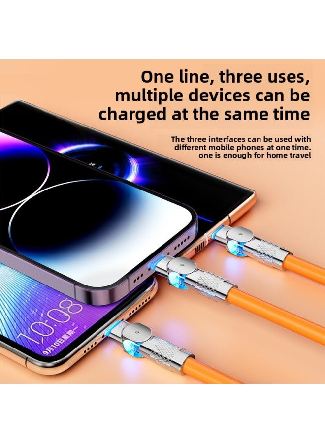 Three-in-one Fast Charging Data Cable For Apple For Huawei For Xiaomi Android Typec Car Multi-function Rotating Three Head 1-Color:Red Orange 【three-in-one Fast Charging Cable★180 Degree Rotatable】 - Image 4
