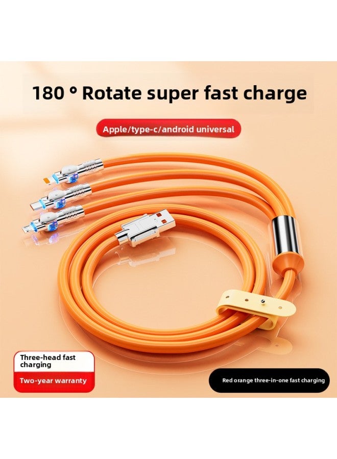 Three-in-one Fast Charging Data Cable For Apple For Huawei For Xiaomi Android Typec Car Multi-function Rotating Three Head 1-Color:Red Orange 【three-in-one Fast Charging Cable★180 Degree Rotatable】 - Image 1