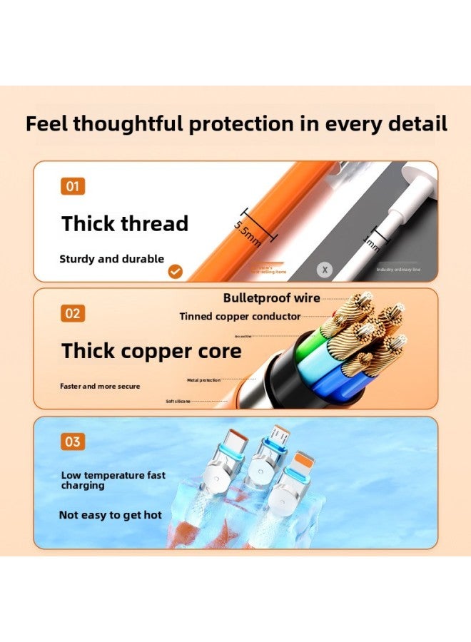 Three-in-one Fast Charging Data Cable For Apple For Huawei For Xiaomi Android Typec Car Multi-function Rotating Three Head 1-Color:Red Orange 【three-in-one Fast Charging Cable★180 Degree Rotatable】 - Image 5