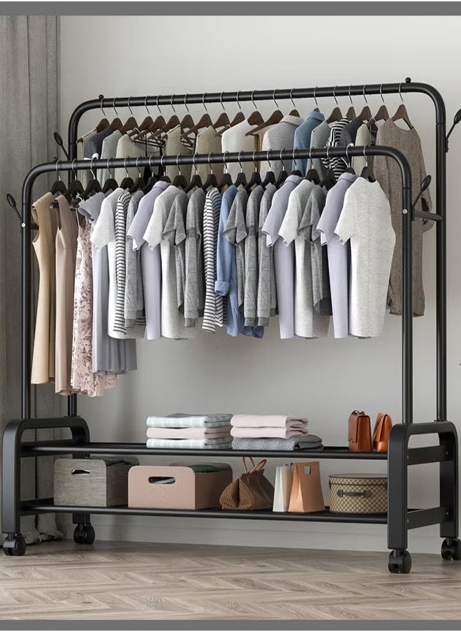 Cady One Metal Clothes Hanger Organizer and Black Clothes Stand with Wheels 110x55x150 cm  - Image 1