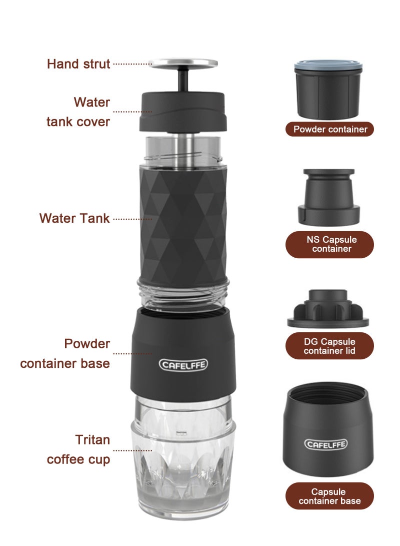 Cafelffe 3-in-1 Portable Espresso Coffee Machine Manual Milk Frother For Nespresso Capsule and Coffee Powder 120ML Black  - Image 4