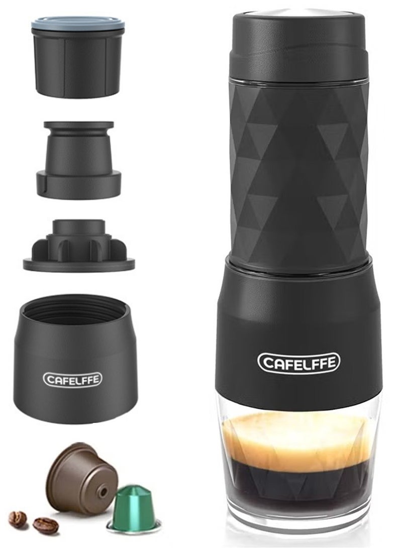 Cafelffe 3-in-1 Portable Espresso Coffee Machine Manual Milk Frother For Nespresso Capsule and Coffee Powder 120ML Black  - Image 1