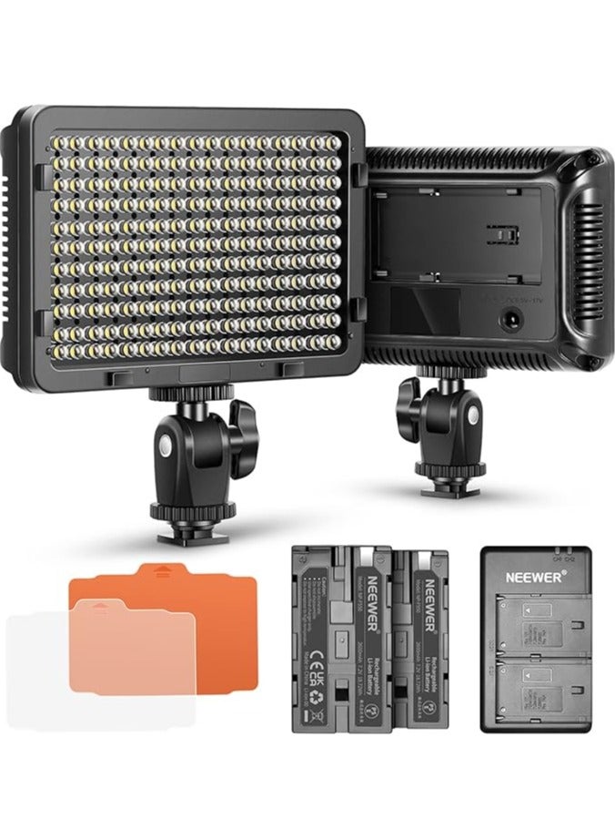 Neewer 176-LED Dimmable Light Panel with 2 x 2600 mAh Lithium Battery, Dual USB Battery Charger for Canon Nikon Digital SLR etc. for Video Recording in Photo Studio black - Image 1