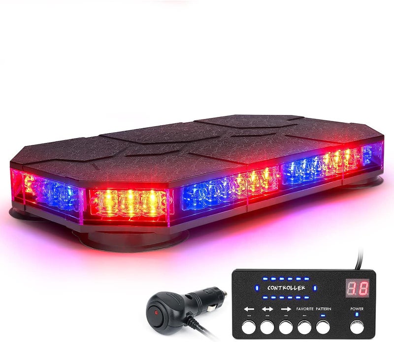 LUMENIX LED Rooftop Strobe Beacon Lights Bar with Controller - Red Blue Emergency Traffic Warning Lights - Image 1