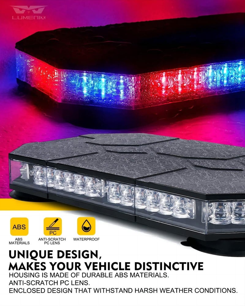 LUMENIX LED Rooftop Strobe Beacon Lights Bar with Controller - Red Blue Emergency Traffic Warning Lights - Image 2