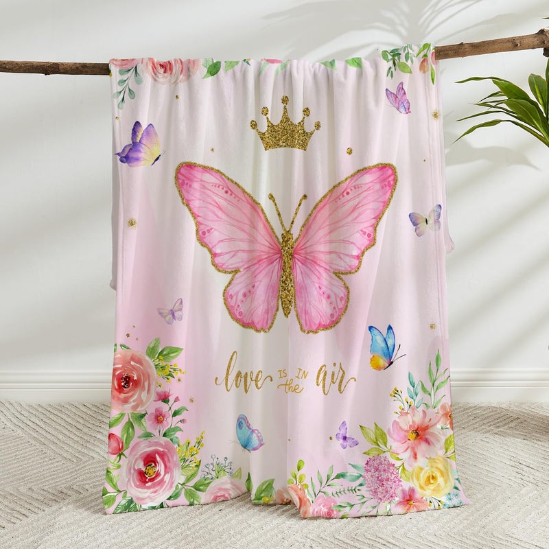 Jameswish Butterfly رمي بطانية للفتيات المراهقات نساء وردي ناعم ناعم غامض الفانيلا بطانية للأطفال البالغين البالغين أفخم الزهور بطانية 50 x60 - Image 2