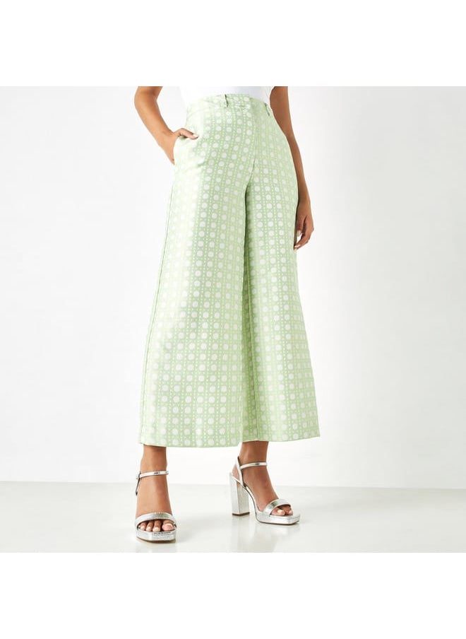 Iconic Iconic Textured Wide Leg Pants with Button Closure and Pockets  - Image 1