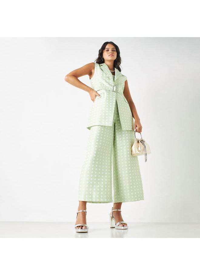 Iconic Iconic Textured Wide Leg Pants with Button Closure and Pockets  - Image 2