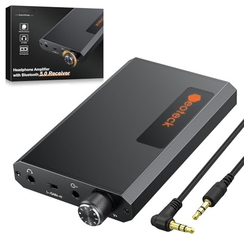 Neoteck Portable 3.5mm Headphone Amplifier with Bluetooth 5.0 Receiver, Two-Stage Gain Switch, 16-300 Ohm HiFi Earphone Amp, Aluminum Matte Surface - Image 1