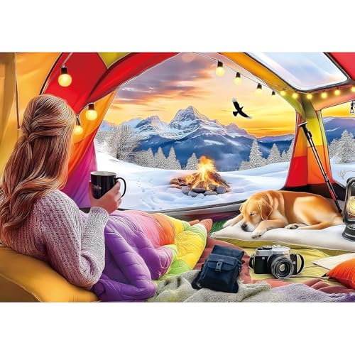MINIWAN Winter Tent View 300 Piece Puzzle for Adults Fun Puzzles for Adults 300 Pieces with HD Print Poster 17x11 Dust Free for Gifts Halloween Christmas Family Games Lovers - Image 1