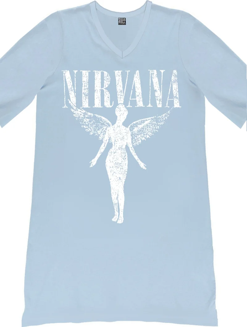 Rock&Roll Rock & Roll Angel Nirvana Light Blue V Neck Half Sleeve Knee Length Home Dress Nightgown