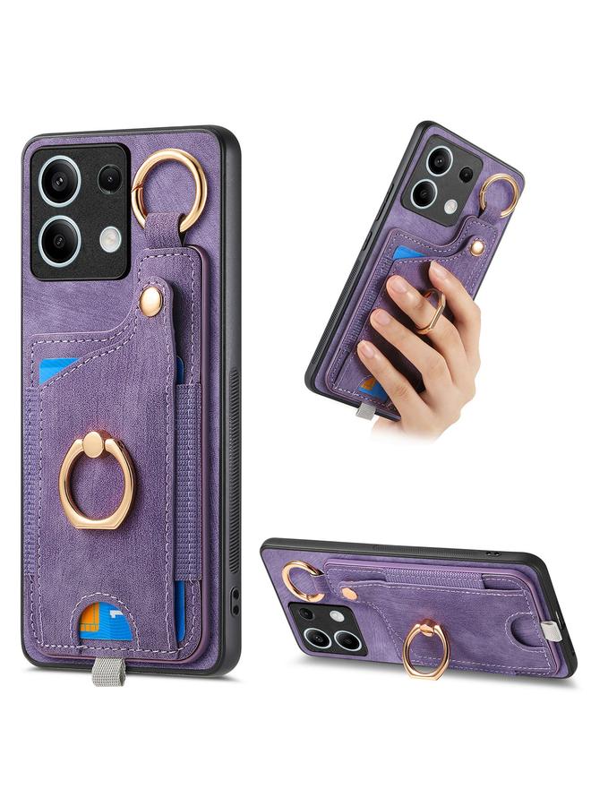 Green Tiger For Redmi Note 13 5G Retro Skin-feel Ring Card Bag Phone Case with Hang Loop(Purple)
