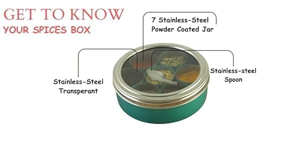 VOMI Stainless Steel Masala Container for Kitchen Storage Spice Organizer BoxDabba With 7 Container and Small Spoon Blue - Image 3