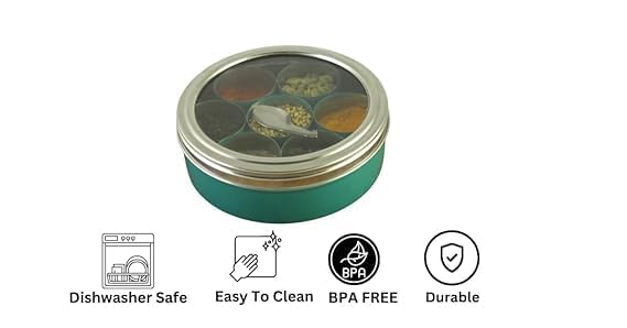 VOMI Stainless Steel Masala Container for Kitchen Storage Spice Organizer BoxDabba With 7 Container and Small Spoon Blue - Image 4