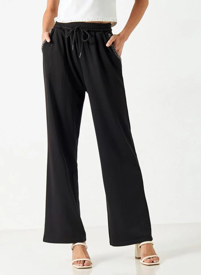 2Xtremz 2Xtremz Embellished Wide Leg Pants with Drawstring Closure