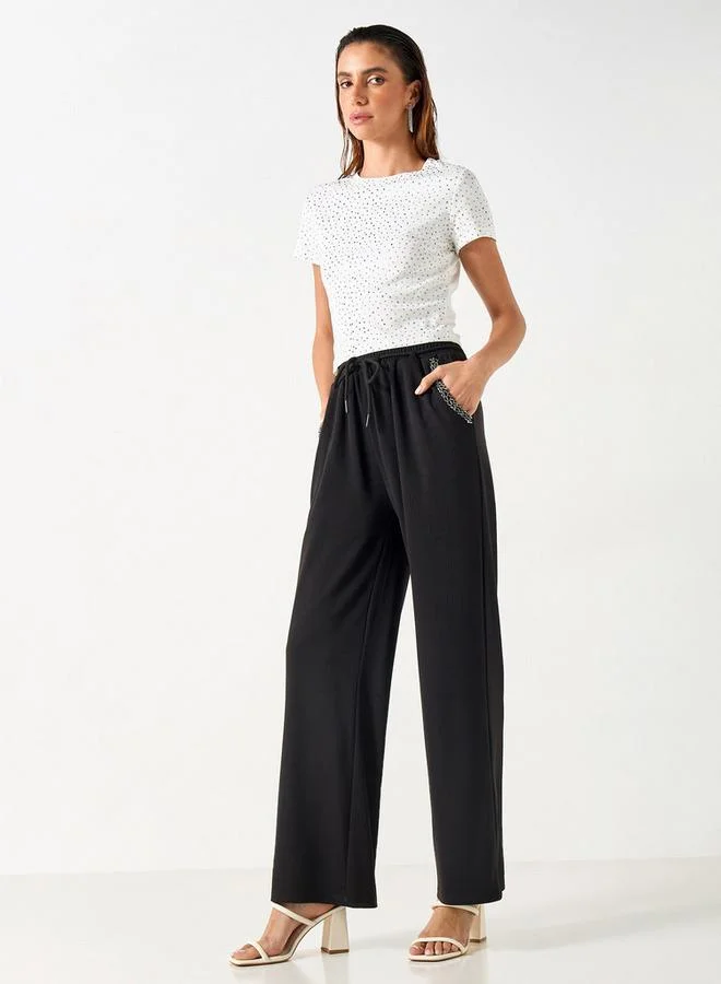 2Xtremz 2Xtremz Embellished Wide Leg Pants with Drawstring Closure