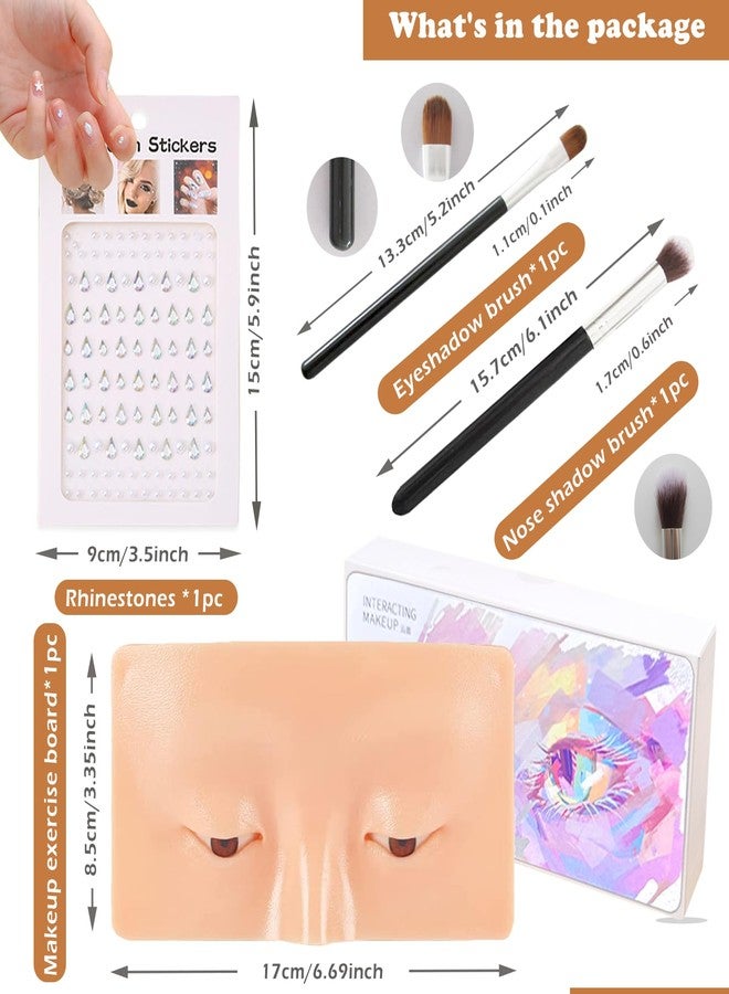 Penugo Makeup Practice Face Board, Silicone Makeup Mannequin Face for Makeup Artist Supplies, Mannequin Face for Makeup Practice with Makeup Brushes Rhinestones Sticker(Bright) - Image 2