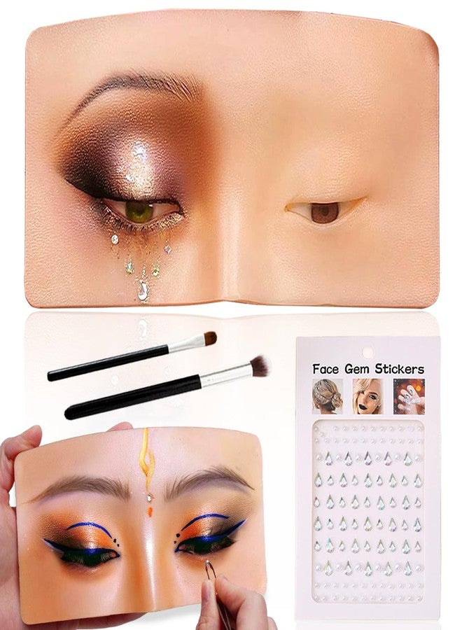 Penugo Makeup Practice Face Board, Silicone Makeup Mannequin Face for Makeup Artist Supplies, Mannequin Face for Makeup Practice with Makeup Brushes Rhinestones Sticker(Bright) - Image 1