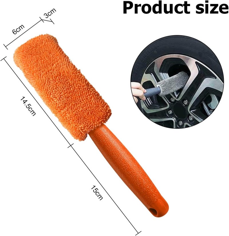 JNNJ 2 Pcs Wheel Brush, Soft Microfiber Metal Free Rim and Wheel Brushes Kit, Easy Reach Tire Detailing Washing Tool, Professional Grade Scratch Free Wheel Cleaning Set for Cars Motorcycles(Orange) - Image 2