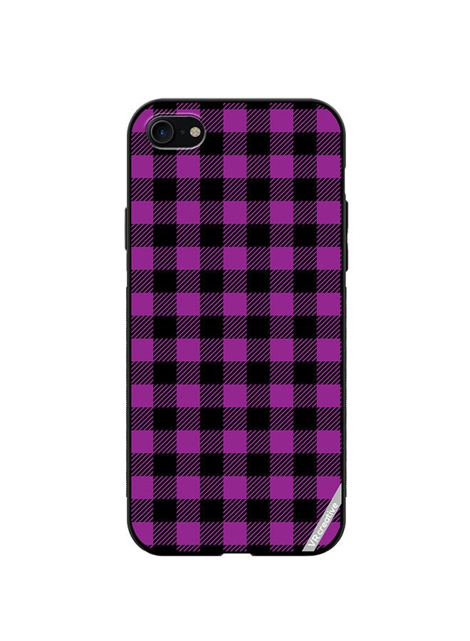 VR CREATIVE Protective Case Cover For Apple iPhone SE (2022) Purple And Black Chequered Design Seamless Pattern Design Multicolour - Image 1