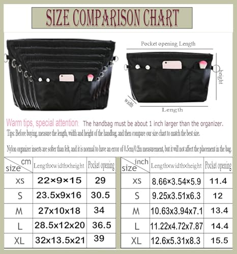 Lckaey organizer insert for handbag compatible with more similar brands of tote bagnylon Purse organizer 3055blackXS - Image 3